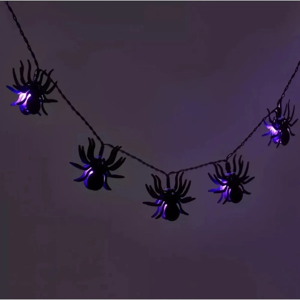 10 ct LED Metal Spider Halloween‎ String Lights Purple Hyde & EEK New